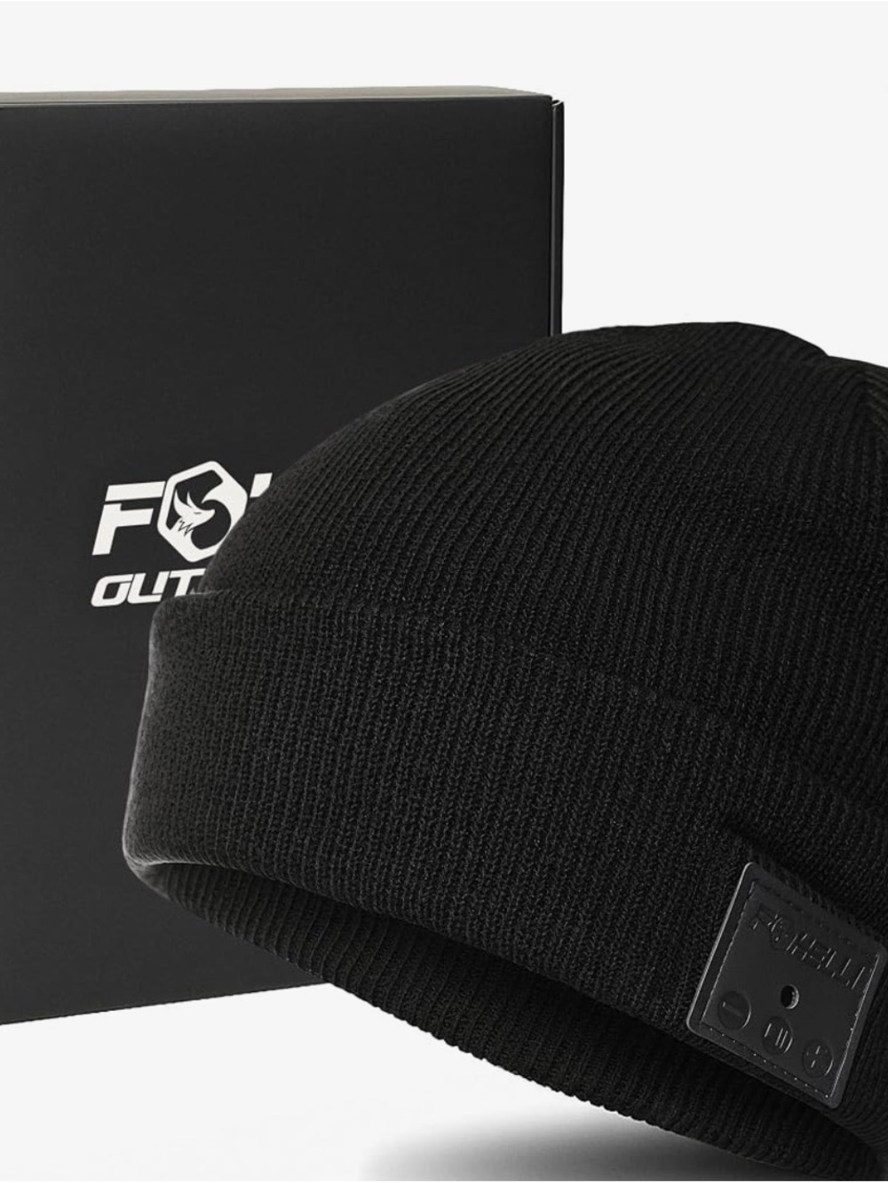 Black Knit Beanie with Audio Patch. C3